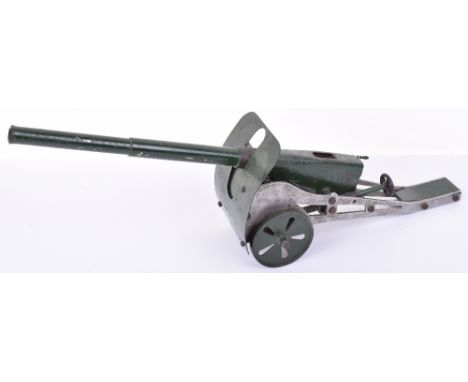 Model of a Long Range Field Toy Gun, with working leaver to elevate gun, aluminium/steel body, approx 61cms (24  inches) long