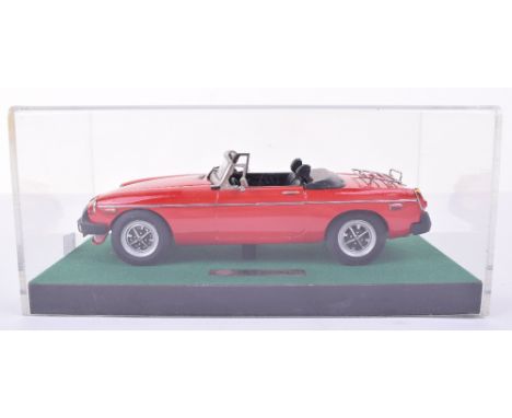 RAE Models MG Collection MGB Roadster, red/black interior, chrome trim, mint handmade  scale model, mounted on wooden plinth 