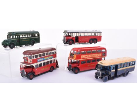 Five  Constructed  White Metal Bus Models, 1:76 scale, including Varney Transport Replicas  Regent,and others, all in good co