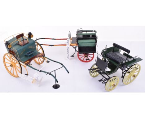 Scratch Built Wooden Model of a Horse Drawn Phaeton, in dark green and black, a well made model, 1:12 scale, length approx 18