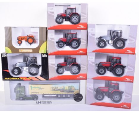 Universal Hobbies, 1:32 scale 2 x McCormick MTX 145 8 wheel Tractors, McCormick MTX 145 8 wheel Tractor metal brushed finish,