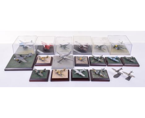 Ten White Metal Aircaft Models, mounted on wooden bases, two small pewter models plus   seven models in Perspex cases (four A