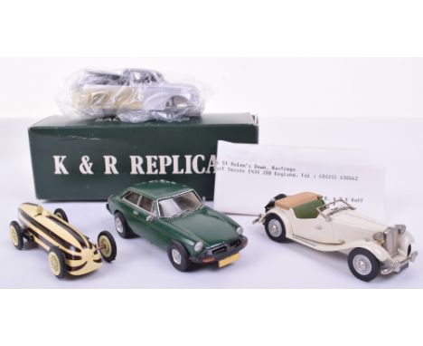  K & R Replicas  White Metal MG Models, MG Ex 135 Humbug, MG TD (missing one rear light) MGB GT, all in excellent condition p