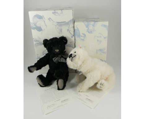 Two Steiff Limited Edition Teddy Bears, Black Petsy and Flocke Polar Bear Masterpiece, Black Petsy 32cm, 663178 white tag, 00