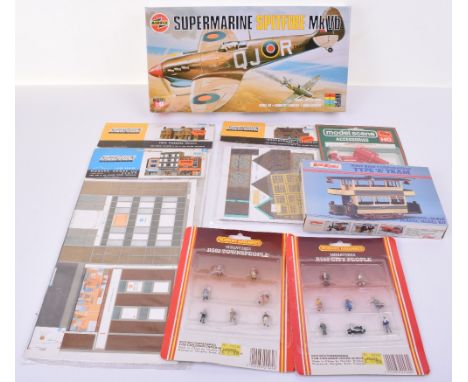 Airfix Supermarine Spitfire Mk Vb plastic Kit,3 x Superquick model kits, Keil Kraft Type A Tram plastic kit, Model scene tele