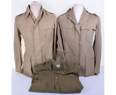 British Army Tropical Tunic, being of WW2 vintage, without buttons or insignia. Accompanied by an Airtex four pocket tropical