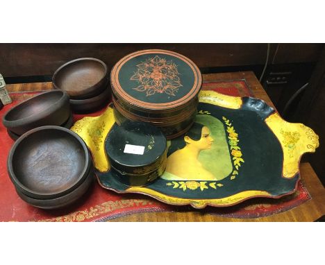 A papier-mâché tray, lacquer caddy etc.