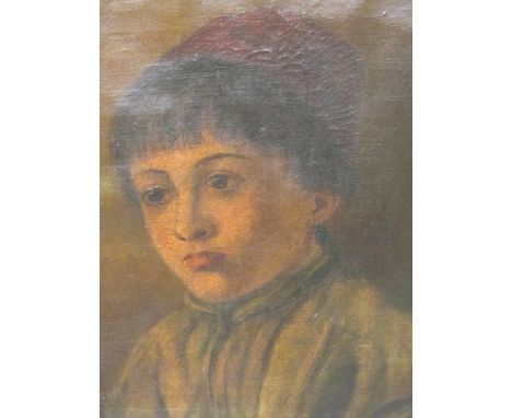 A 19th century continental oil on canvas portrait of a young boy, in an ornate gilt frame, initialed J H, 10 x 14