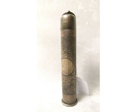 An early 20th century sterling silver travel thermometer with engraved decoration, 5 long