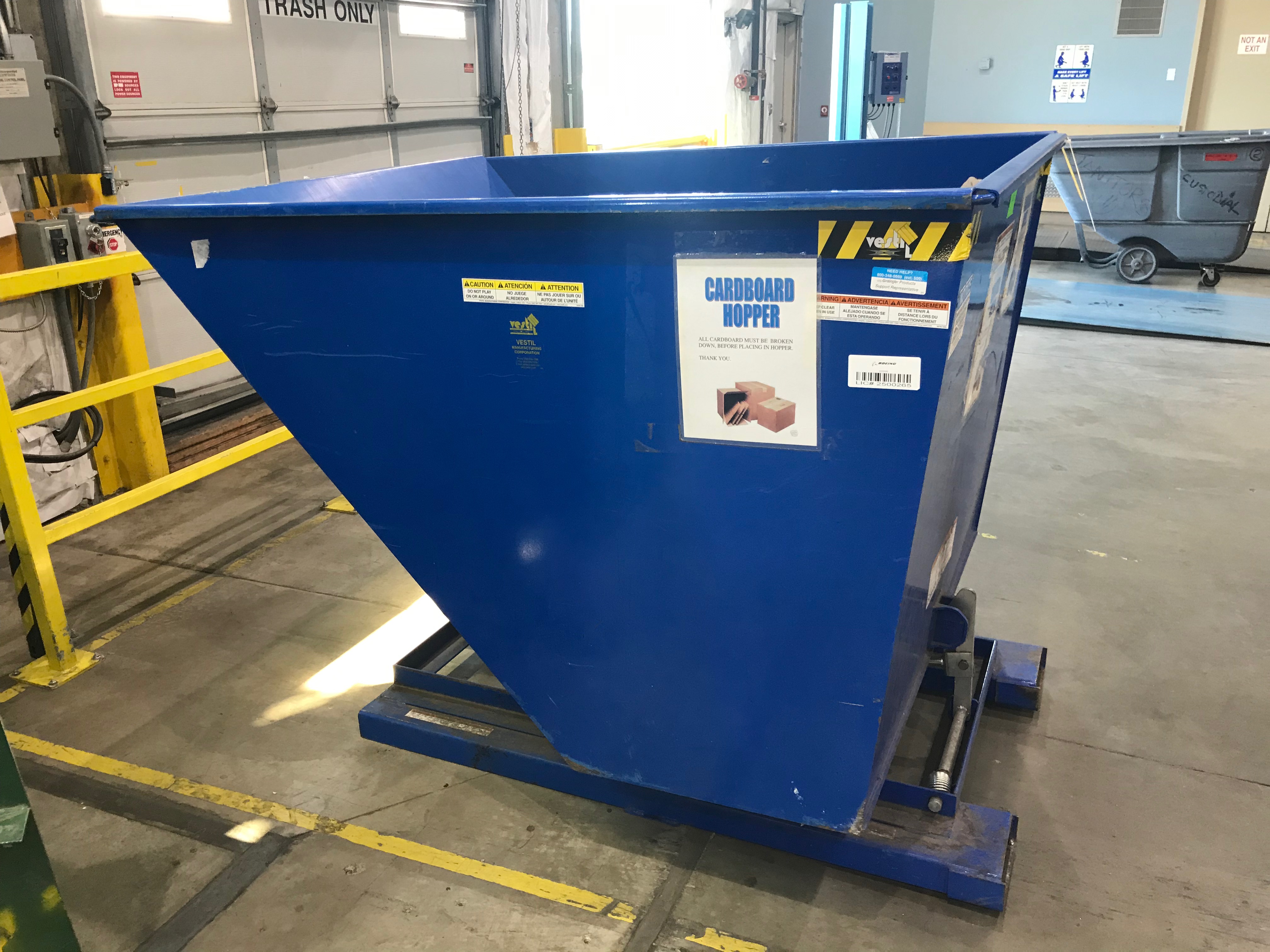 Trash Hopper, 64 in long x 43 in tall x 56 in wide, Removal Fee 40