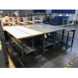 (4) Work Tables, (1) 39 in wide x 8 ft long x 3 ft tall; (2) 28 in wide x 8 ft long x 3 ft tall; (1)