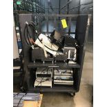Rolling Cart and Contents: (4) Book Binders; (3) Akiles and (1) AlphaBind; (2) Staplex Staplers,