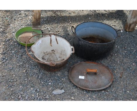 Two enamel pots.