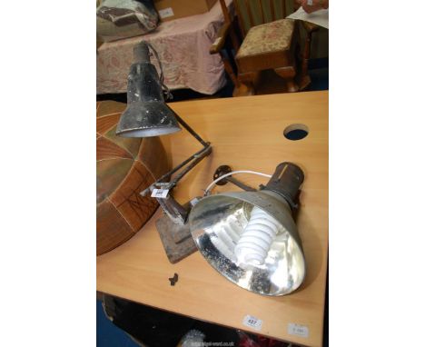 An angle poise Lamp and industrial lamp shade, both a/f.
