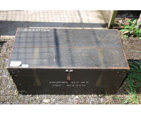 A military wooden trunk, 30" wide x 15" depth x 14 1/2" high.