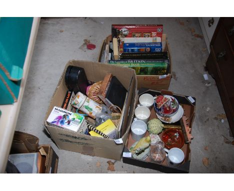 Three boxes of china, mixed china, and a camera, etc.