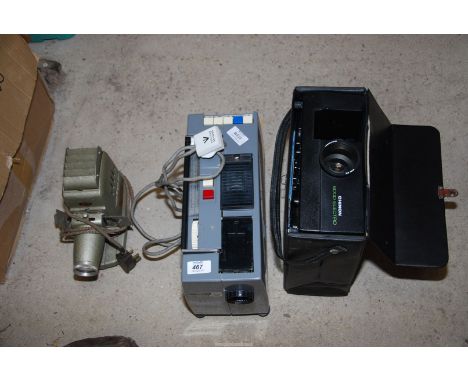 An Elf cassette SP projector with military broad arrow mark to plug, Chinon 6000 Electro projector and an Aldis projector.