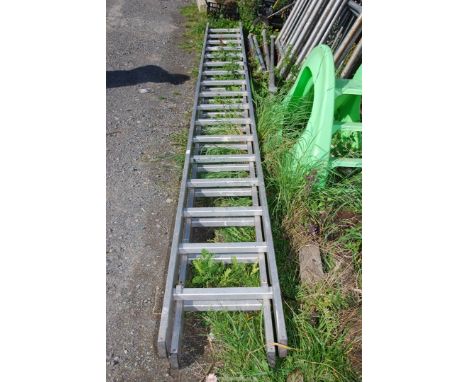Double aluminum 17 rung extension ladder.