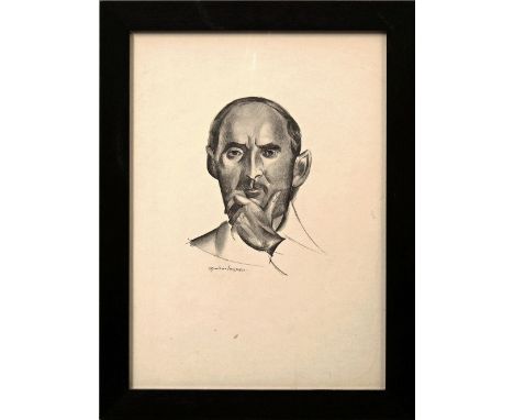 Percy Wyndham Lewis, British 1882-1957- Portrait of David Low; lithograph, signed and dated 1932 within the plate, 36.5x26cm 