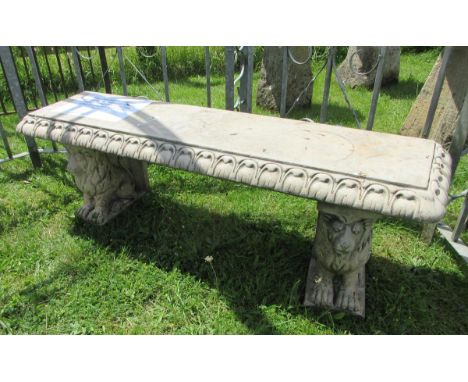 Beautiful stone scallop edge bench on lion pedestals - Approx Length: 137cm&nbsp; Width: 43cm&nbsp; Height: 48cm 