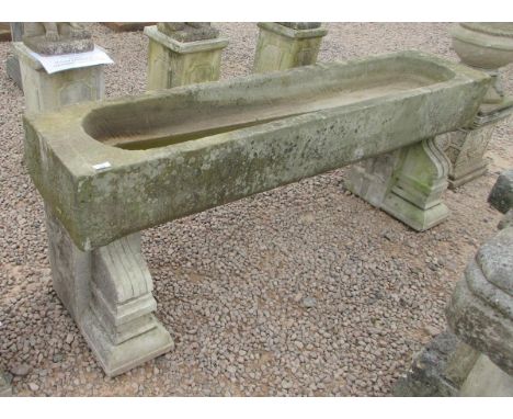 Large stone water trough on pedestal legs - Approx Length: 183cm&nbsp; Width: 43cm&nbsp; Height: 72cm 