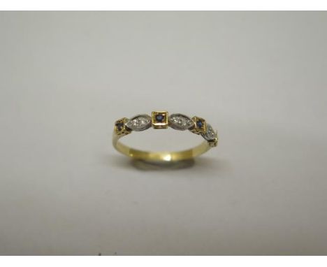 An 18ct gold sapphire and diamond ring, marked 18ct, size P, approx 1.9 grams, in good condition 