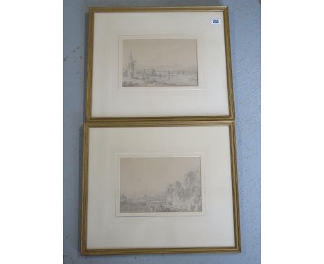 Two watercolour landscapes, one with a Fine Art Society ltd label verso entitled Distant view of a town, watercolour by Antho