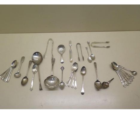 A collection of silver flatware mainly spoons, total silver weight approx 12.7 troy oz 