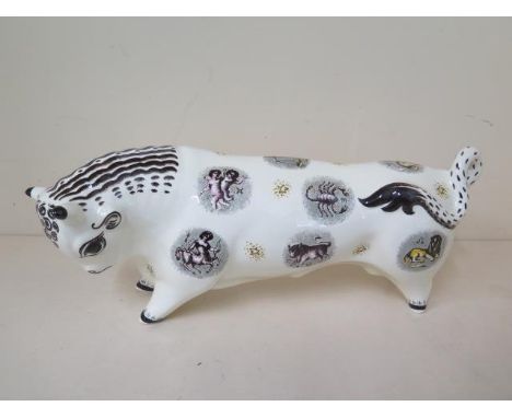 A mid 20th century Wedgewood pottery Taurus the Bull, designed by Arnold Machin, and decorated with signs of the zodiac, 40cm