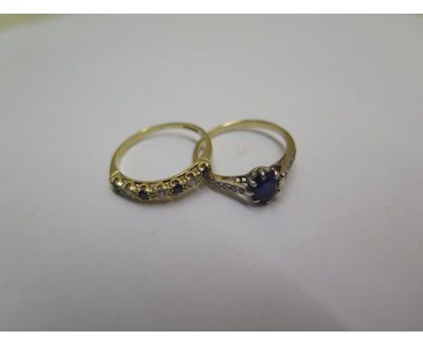 A hallmarked 18ct yellow gold diamond and sapphire ring and another gold sapphire and diamond ring, not hallmarked but tests 