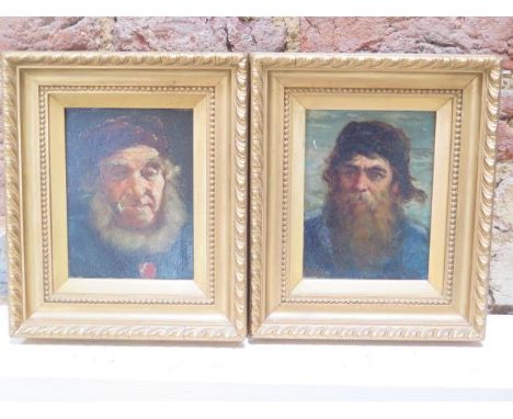 Albert W Holden, a pair of oil on wooden panels portraits, one with label verso An Old Salt - a study from life painted on th