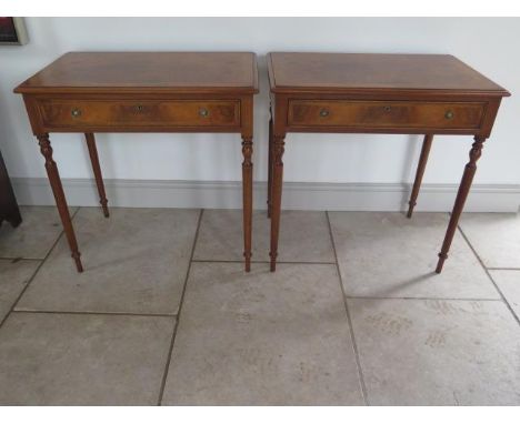 A pair of new walnut lamp tables with a single drawer on turned legs made by a local craftsman to a high standard incorporati
