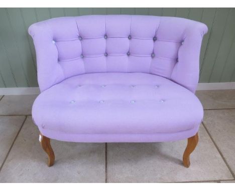 A Oliver Bonas of Cambridge button back love seat two seater sofa in pink, 73cm tall x 101cm wide seat height 43cm, in good c