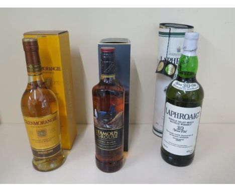 A 70cl bottle of The Famous Grouse smoky black blended Scotch whisky, a 70cl bottle of Glenmorangie The Original Highland sin