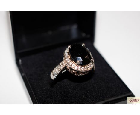 A Diamonique silver and cubic zirconia set dress ring, size R/S, total weight approximately 6g