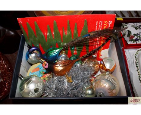 A box of vintage Christmas decorations