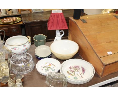 A quantity of Portmeirion together with a mixing bowl, a figural table lamp etc.