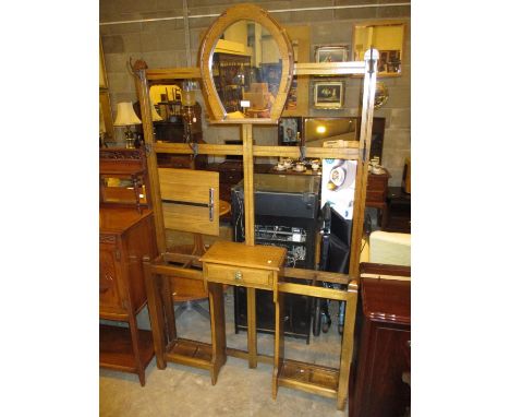 Late Victorian Light Oak Horseshoe Mirror Panel Hallstand, 107cm 