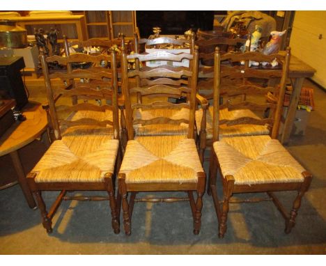 Set of 6 Willis and Gambier Grass Seat and Ladder Back Dining Chairs 