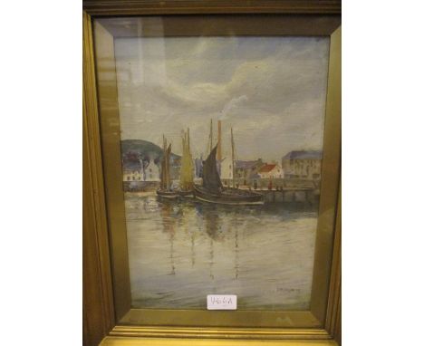 R. Paterson, 1909, Oil Painting, Fishing Boats in Harbour, 34x25cm 