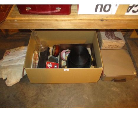 Portmeirion Oven To Table Hen, Portable Typewriter, Linen, Top Hat, Pair of Clogs and Collectables 