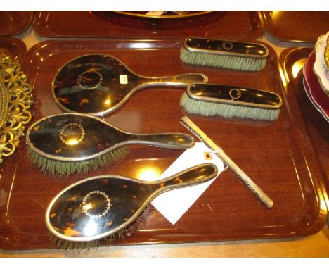 Silver and Tortoiseshell 5 Piece Dressing Table Set and Comb Back, Birmingham 1919/20/21 