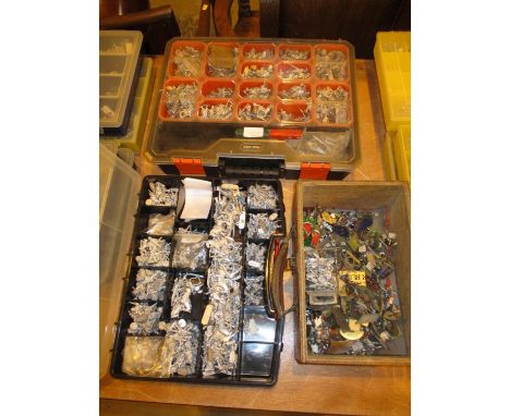 Two Plastic and a Wooden Box of Metal Model Soldiers etc 