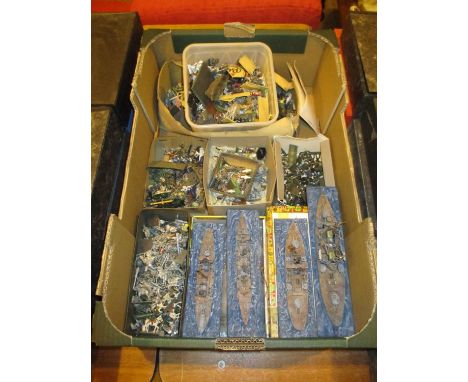 Box of Metal Model Soldiers, War Ships etc 