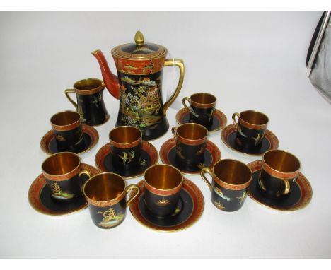 Carltonware Chinoiserie Decorated Mikado Coffee Pot, Cream Jug, 10 Coffee Cups and 8 Saucers, No. 2881 