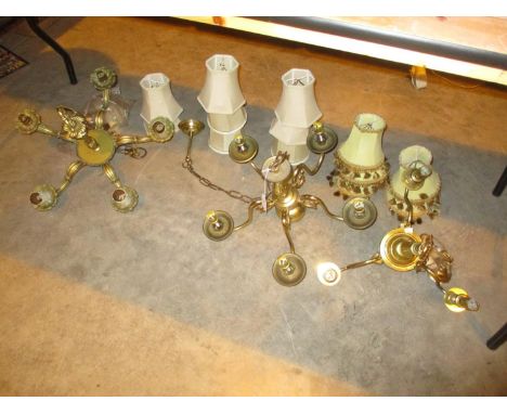 Three Brass Pendant Light Fittings 
