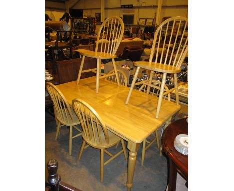 Light Wood Kitchen Table, 152x90cm, along with 6 Hoop Back Chairs 