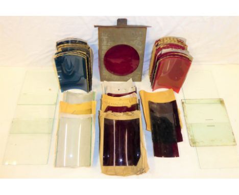 A lot containing a number of nearly new spare hand lamp coloured glasses. Mostly to fit GWR handlamps together with a red rem