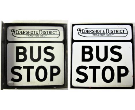 Double sided enamel Bus Sign. ALDERSHOT &amp; DISTRICT Traction Co. BUS STOP. Excellent condition. 