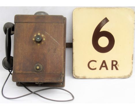 GWR/BRW Signal box Control Telephone together with enamel car stop 6 sign .